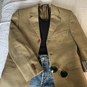 Plaid menswear coat silk and wool